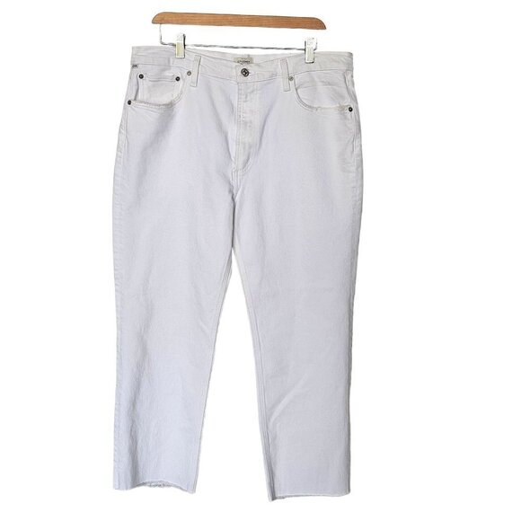 Citizens of Humanity Daphne‎ High-Rise Raw Hem Cropped Jeans White Women Size 33 - Picture 6 of 16